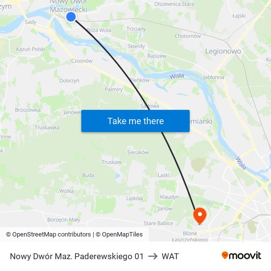 Nowy Dwór Maz. Paderewskiego 01 to WAT map