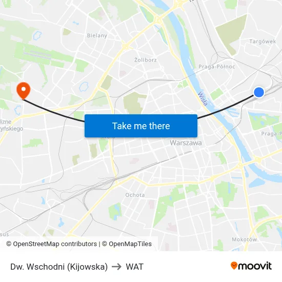 Dw. Wschodni (Kijowska) to WAT map