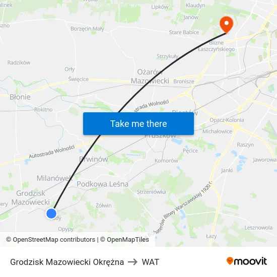 Grodzisk Mazowiecki Okrężna to WAT map