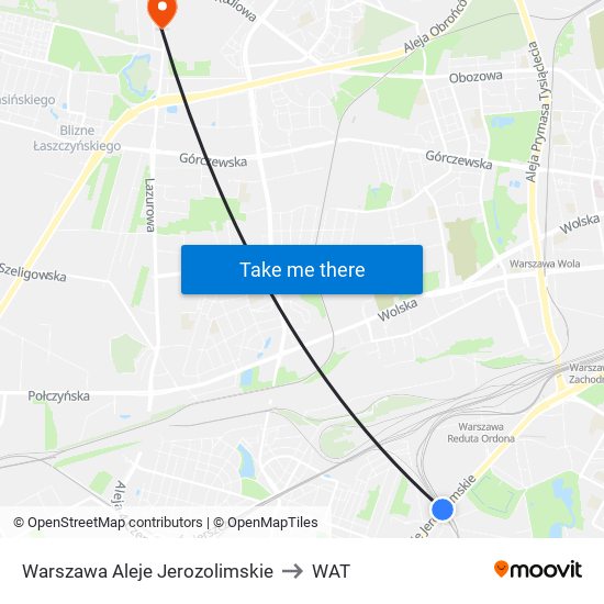 Warszawa Aleje Jerozolimskie to WAT map