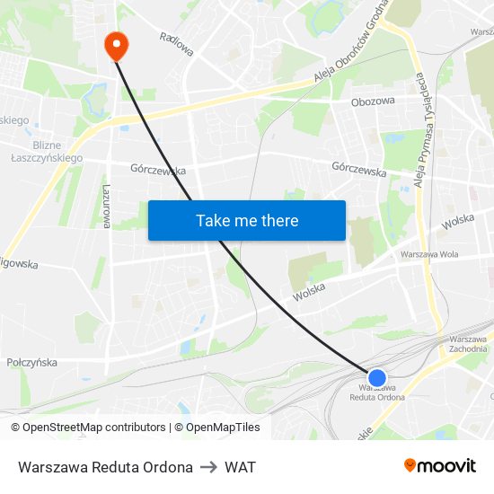 Warszawa Reduta Ordona to WAT map