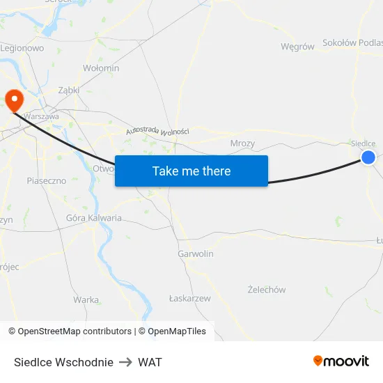 Siedlce Wschodnie to WAT map