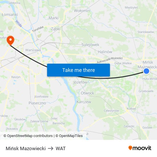 Mińsk Mazowiecki to WAT map