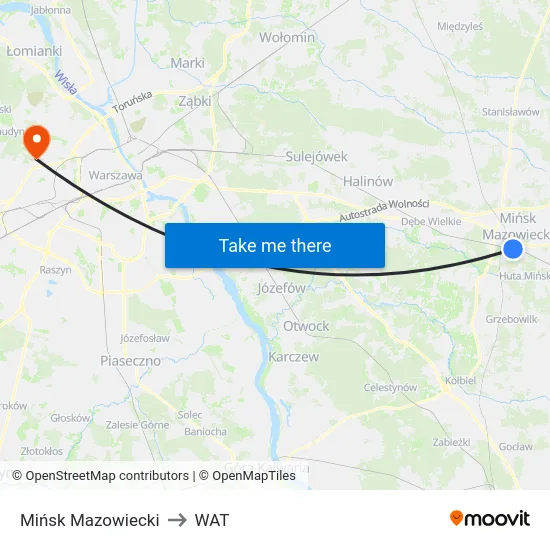 Mińsk Mazowiecki to WAT map