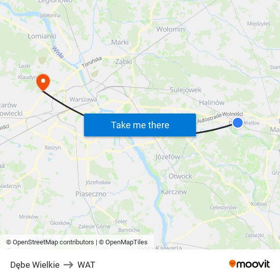 Dębe Wielkie to WAT map