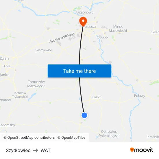 Szydłowiec to WAT map