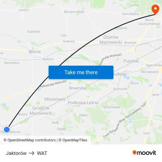 Jaktorów to WAT map