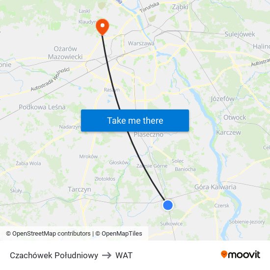 Czachówek Południowy to WAT map