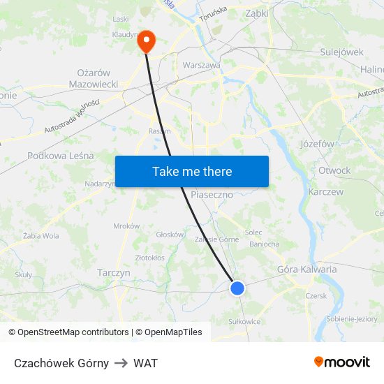Czachówek Górny to WAT map