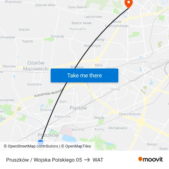 Pruszków / Wojska Polskiego 05 to WAT map