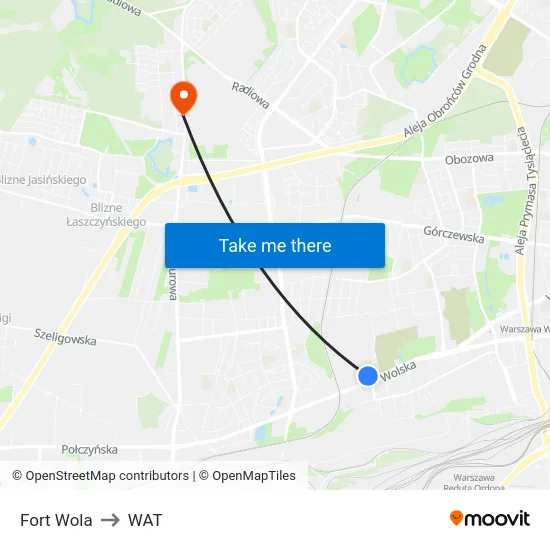 Fort Wola to WAT map