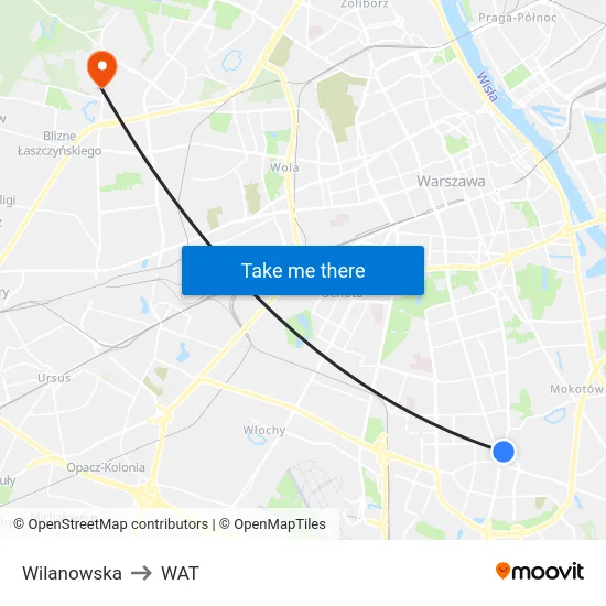 Wilanowska to WAT map