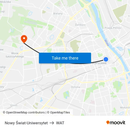 Nowy Świat-Uniwersytet to WAT map