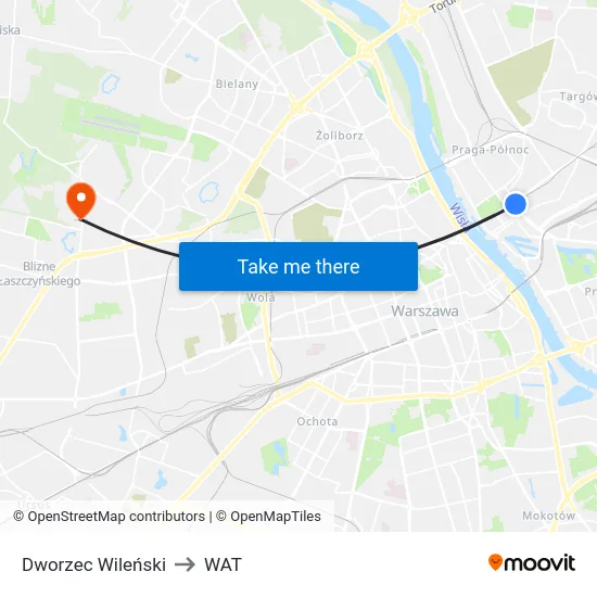 Dworzec Wileński to WAT map