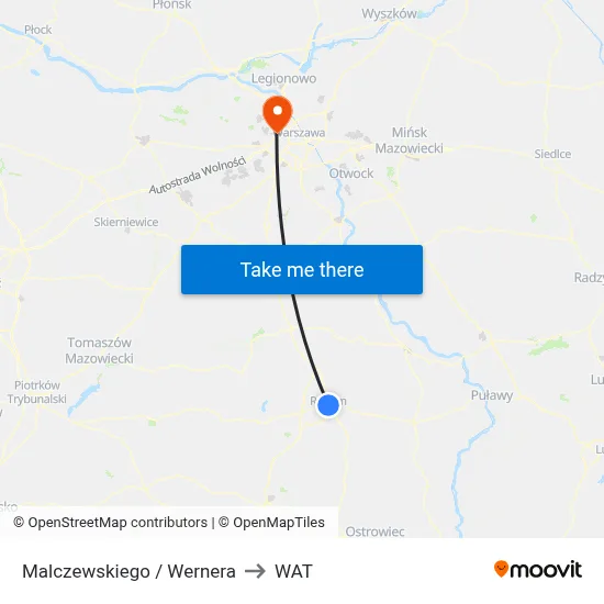 Malczewskiego / Wernera to WAT map