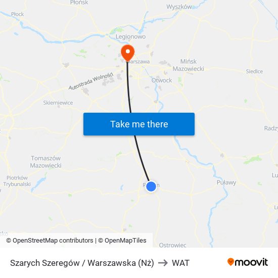 Szarych Szeregów / Warszawska (Nż) to WAT map