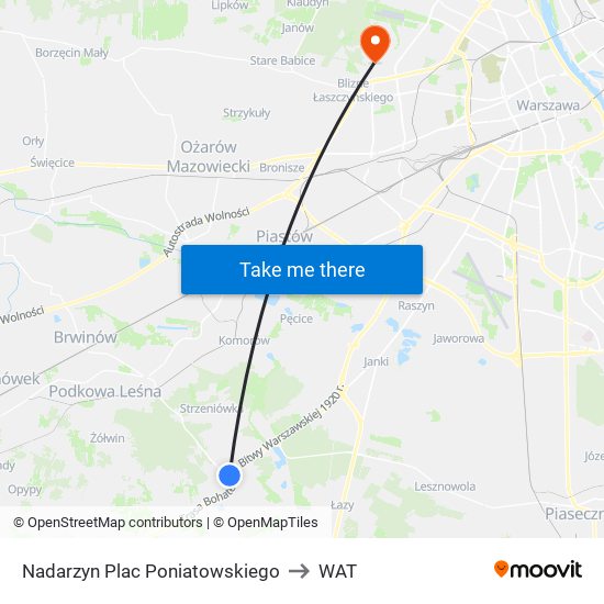Nadarzyn Plac Poniatowskiego to WAT map