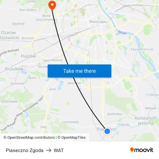 Piaseczno Zgoda to WAT map