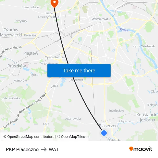 PKP Piaseczno to WAT map