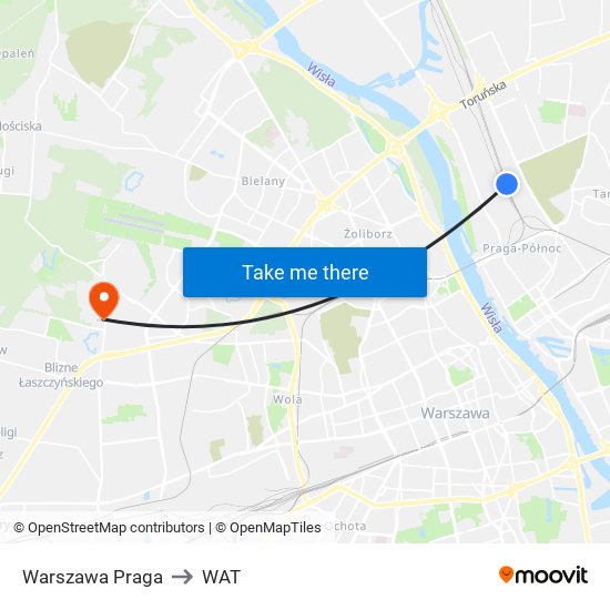 Warszawa Praga to WAT map