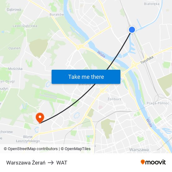 Warszawa Żerań to WAT map