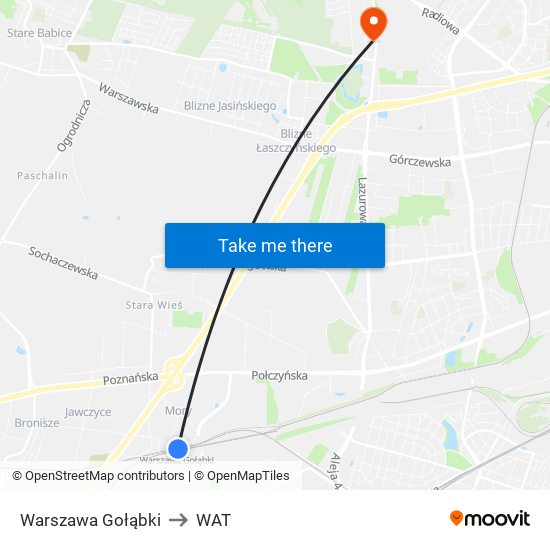 Warszawa Gołąbki to WAT map