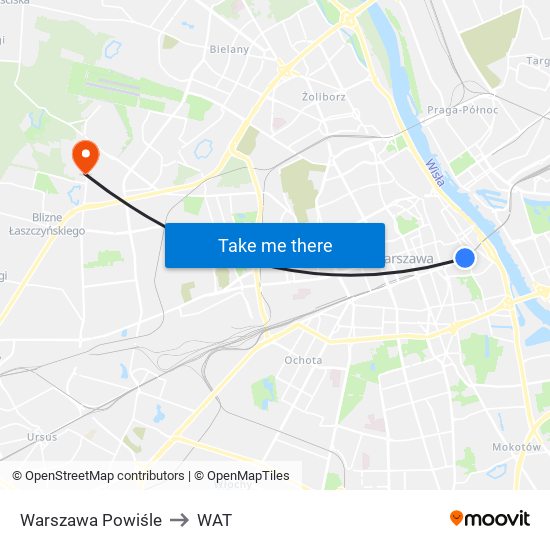 Warszawa Powiśle to WAT map