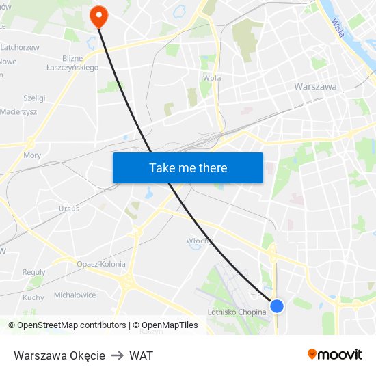 Warszawa Okęcie to WAT map