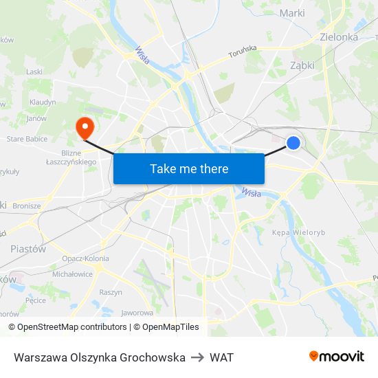 Warszawa Olszynka Grochowska to WAT map