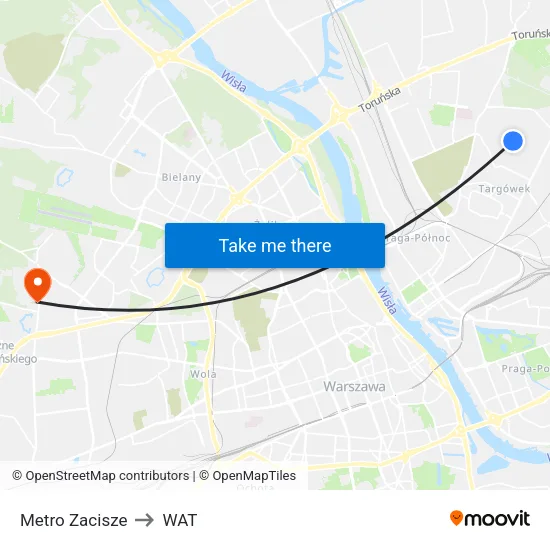 Metro Zacisze to WAT map