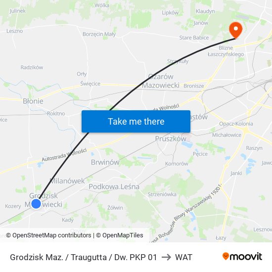 Grodzisk Maz. / Traugutta / Dw. PKP 01 to WAT map