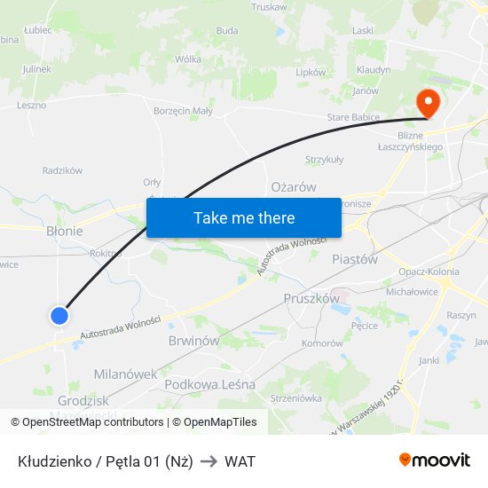 Kłudzienko / Pętla 01 (Nż) to WAT map