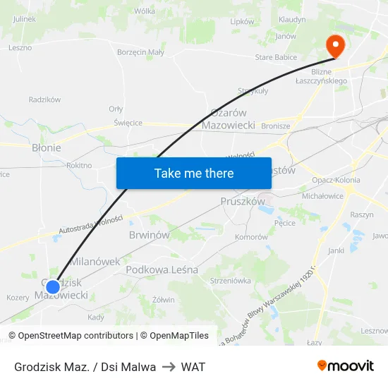 Grodzisk Maz. / Dsi Malwa to WAT map