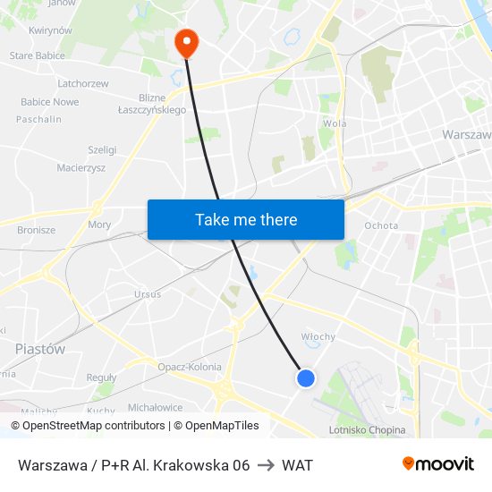 Warszawa / P+R Al. Krakowska 06 to WAT map