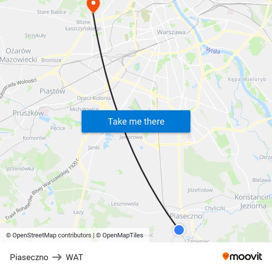 Piaseczno to WAT map