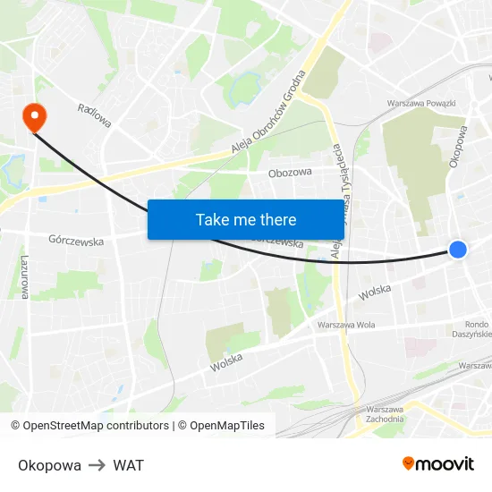Okopowa to WAT map