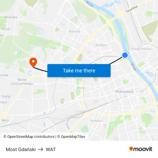 Most Gdański to WAT map