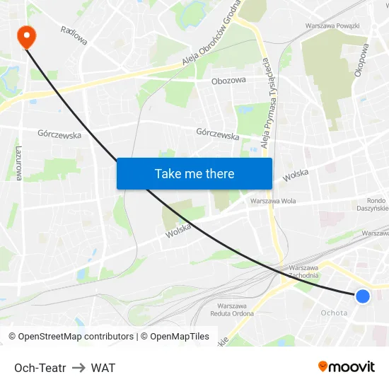 Och-Teatr to WAT map