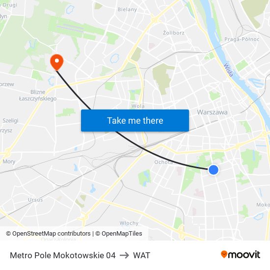 Metro Pole Mokotowskie 04 to WAT map