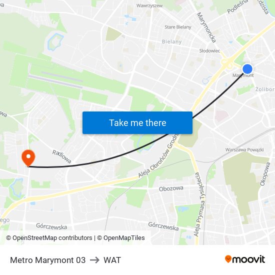 Metro Marymont 03 to WAT map