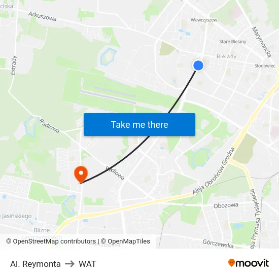 Al. Reymonta to WAT map