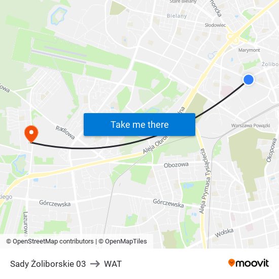 Sady Żoliborskie 03 to WAT map