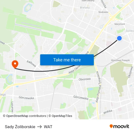 Sady Żoliborskie to WAT map