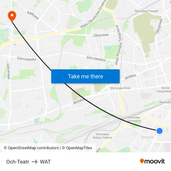 Och-Teatr to WAT map