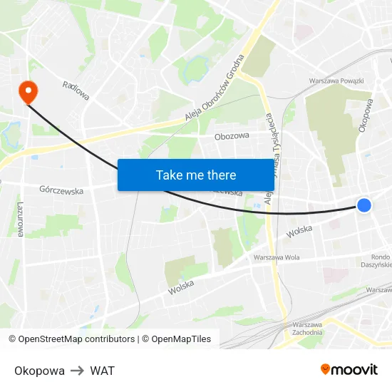 Okopowa to WAT map