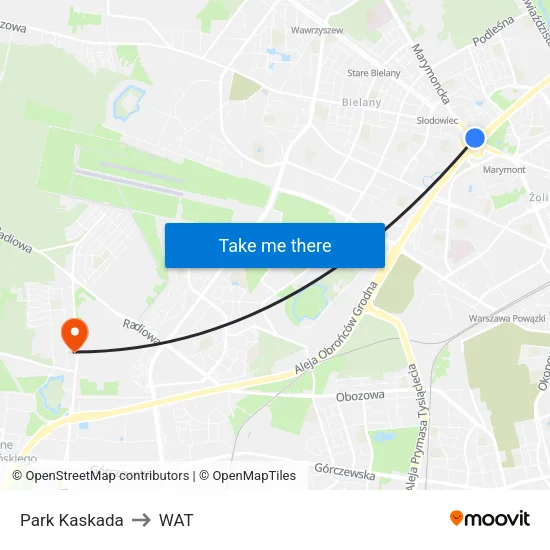 Park Kaskada to WAT map