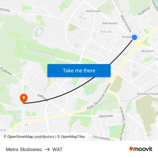Metro Słodowiec to WAT map