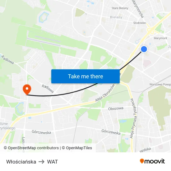 Włościańska to WAT map