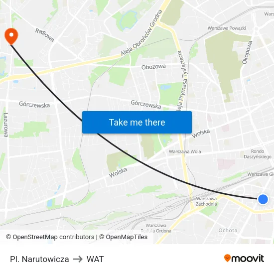 Pl. Narutowicza to WAT map