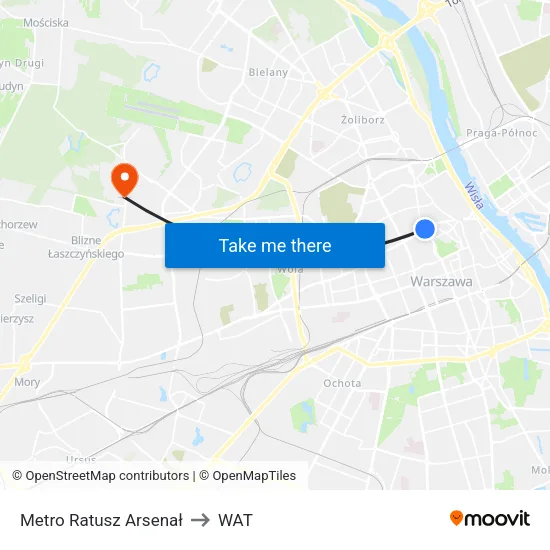 Metro Ratusz Arsenał to WAT map